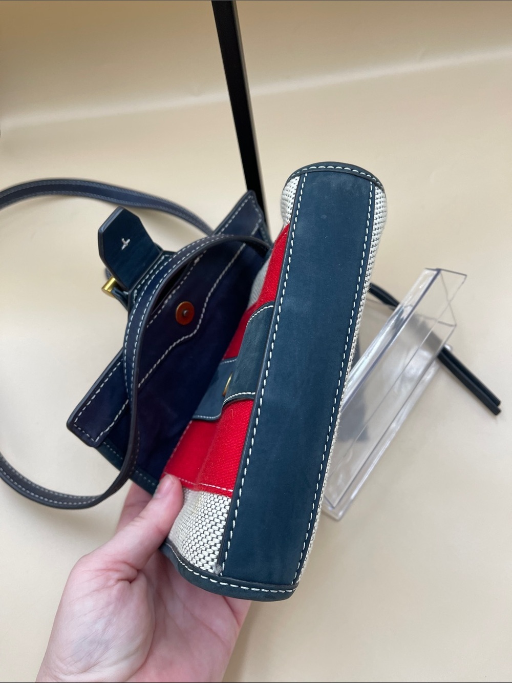 Nautical or Patriotic this fun size red white Navy Stripe Crossbody Shoulder Bag - Picture 4 of 5